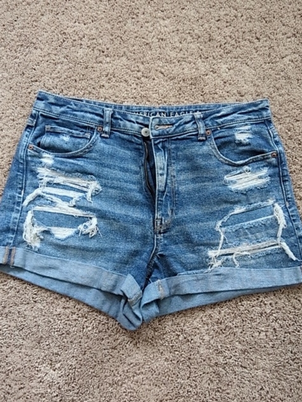 American Eagle Outfitters Blue Distressed Cuffed Denim Shorts - Picture 1 of 5